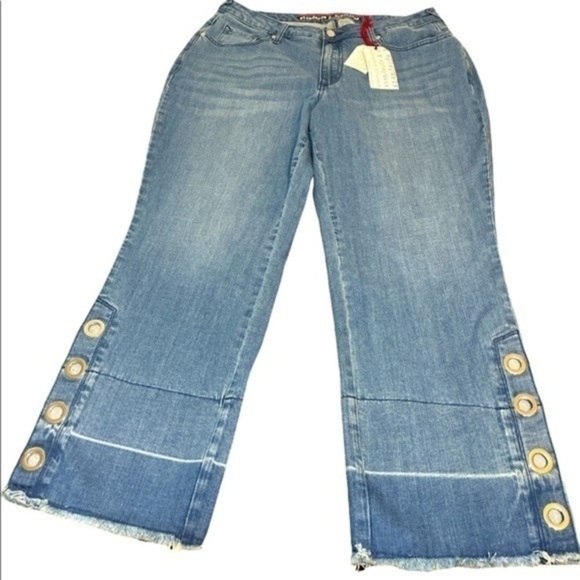 Standards & Practices Meryl Grommet Detail Wide Leg Jeans Cotton NWT Sz 14 - Picture 1 of 9